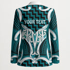 Aotearoa Atua Tangaroa Personalised Blazer God Of The Sea Maori Whale Tail Cyan