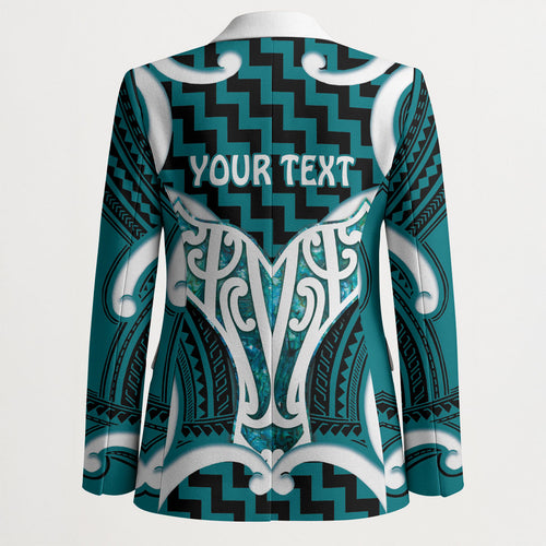 Aotearoa Atua Tangaroa Personalised Blazer God Of The Sea Maori Whale Tail Cyan