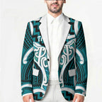 Aotearoa Atua Tangaroa Personalised Blazer God Of The Sea Maori Whale Tail Cyan