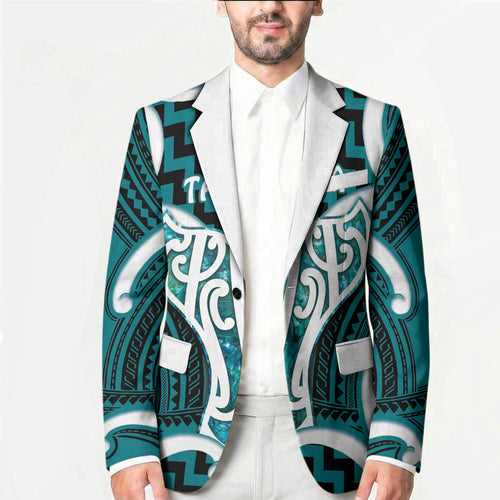 Aotearoa Atua Tangaroa Personalised Blazer God Of The Sea Maori Whale Tail Cyan