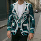 Aotearoa Atua Tangaroa Personalised Blazer God Of The Sea Maori Whale Tail Cyan