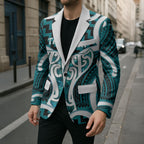 Aotearoa Atua Tangaroa Personalised Blazer God Of The Sea Maori Whale Tail Cyan