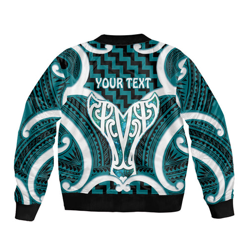 Aotearoa Atua Tangaroa Personalised Bomber Jacket God Of The Sea Maori Whale Tail Cyan