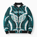 Aotearoa Atua Tangaroa Personalised Bomber Puffer Jacket God Of The Sea Maori Whale Tail Cyan