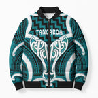 Aotearoa Atua Tangaroa Personalised Bomber Puffer Jacket God Of The Sea Maori Whale Tail Cyan