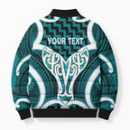 Aotearoa Atua Tangaroa Personalised Bomber Puffer Jacket God Of The Sea Maori Whale Tail Cyan