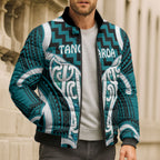 Aotearoa Atua Tangaroa Personalised Bomber Puffer Jacket God Of The Sea Maori Whale Tail Cyan
