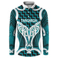 Aotearoa Atua Tangaroa Personalised Button Sweatshirt God Of The Sea Maori Whale Tail Cyan