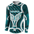 Aotearoa Atua Tangaroa Personalised Button Sweatshirt God Of The Sea Maori Whale Tail Cyan