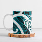 Aotearoa Atua Tangaroa Personalised Ceramic Mug God Of The Sea Maori Whale Tail Cyan