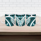 Aotearoa Atua Tangaroa Personalised Ceramic Mug God Of The Sea Maori Whale Tail Cyan