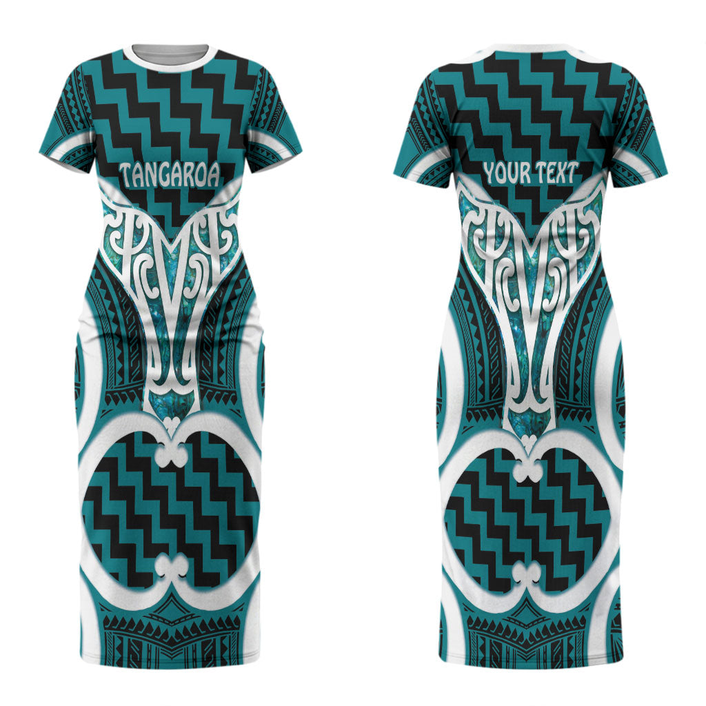 Aotearoa Atua Tangaroa Personalised Couples Matching Short Sleeve Bodycon Dress and Long Sleeve Button Shirt God Of The Sea Maori Whale Tail Cyan