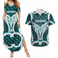 Aotearoa Atua Tangaroa Personalised Couples Matching Summer Maxi Dress and Hawaiian Shirt God Of The Sea Maori Whale Tail Cyan