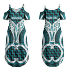 Aotearoa Atua Tangaroa Personalised Couples Matching Summer Maxi Dress and Hawaiian Shirt God Of The Sea Maori Whale Tail Cyan