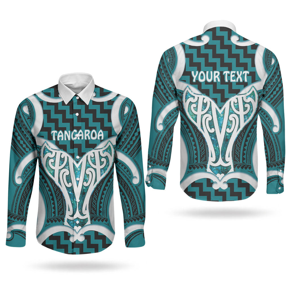 Aotearoa Atua Tangaroa Personalised Couples Matching Tank Maxi Dress and Long Sleeve Button Shirt God Of The Sea Maori Whale Tail Cyan