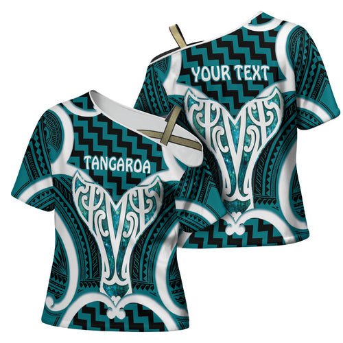 Aotearoa Atua Tangaroa Personalised Cross Shoulder Shirt God Of The Sea Maori Whale Tail Cyan