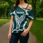 Aotearoa Atua Tangaroa Personalised Cross Shoulder Shirt God Of The Sea Maori Whale Tail Cyan