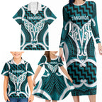 Aotearoa Atua Tangaroa Personalised Family Matching Long Sleeve Bodycon Dress and Hawaiian Shirt God Of The Sea Maori Whale Tail Cyan