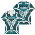 Aotearoa Atua Tangaroa Personalised Family Matching Off Shoulder Short Dress and Hawaiian Shirt God Of The Sea Maori Whale Tail Cyan