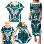 Aotearoa Atua Tangaroa Personalised Family Matching Puletasi and Hawaiian Shirt God Of The Sea Maori Whale Tail Cyan