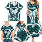 Aotearoa Atua Tangaroa Personalised Family Matching Summer Maxi Dress and Hawaiian Shirt God Of The Sea Maori Whale Tail Cyan