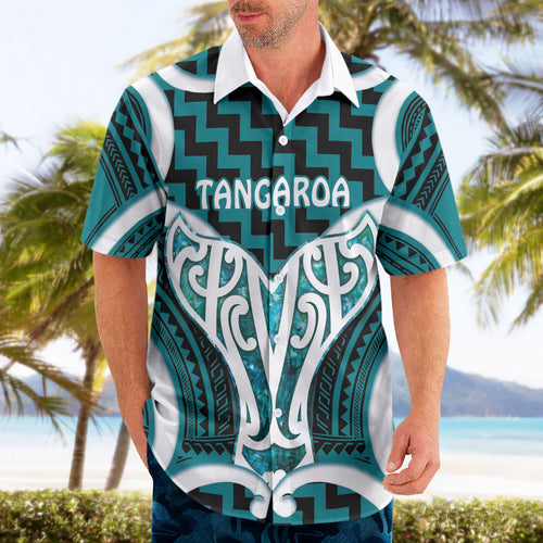 Aotearoa Atua Tangaroa Personalised Hawaiian Shirt God Of The Sea Maori Whale Tail Cyan