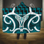 Aotearoa Atua Tangaroa Personalised Hooded Blanket God Of The Sea Maori Whale Tail Cyan