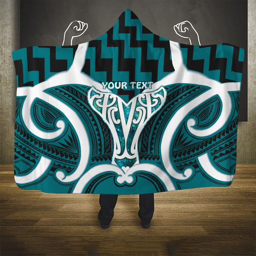 Aotearoa Atua Tangaroa Personalised Hooded Blanket God Of The Sea Maori Whale Tail Cyan