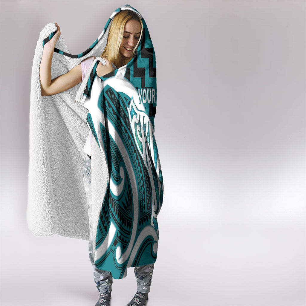 Aotearoa Atua Tangaroa Personalised Hooded Blanket God Of The Sea Maori Whale Tail Cyan