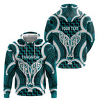 Aotearoa Atua Tangaroa Personalised Hoodie God Of The Sea Maori Whale Tail Cyan