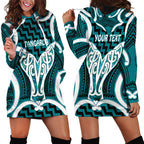 Aotearoa Atua Tangaroa Personalised Hoodie Dress God Of The Sea Maori Whale Tail Cyan