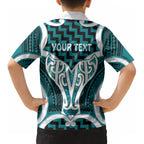 Aotearoa Atua Tangaroa Personalised Kid Hawaiian Shirt God Of The Sea Maori Whale Tail Cyan