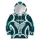 Aotearoa Atua Tangaroa Personalised Kid Hoodie God Of The Sea Maori Whale Tail Cyan
