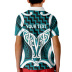 Aotearoa Atua Tangaroa Personalised Kid Polo Shirt God Of The Sea Maori Whale Tail Cyan