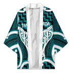 Aotearoa Atua Tangaroa Personalised Kimono God Of The Sea Maori Whale Tail Cyan