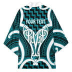 Aotearoa Atua Tangaroa Personalised Kimono God Of The Sea Maori Whale Tail Cyan