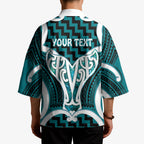 Aotearoa Atua Tangaroa Personalised Kimono God Of The Sea Maori Whale Tail Cyan