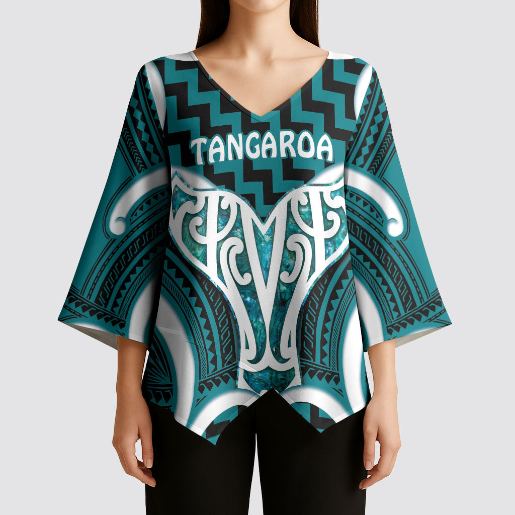 Aotearoa Atua Tangaroa Personalised Kimono Sleeve Blouse God Of The Sea Maori Whale Tail Cyan