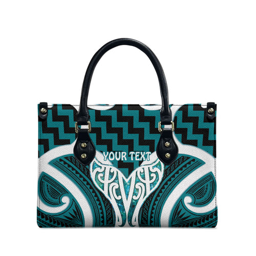 Aotearoa Atua Tangaroa Personalised Leather Bag God Of The Sea Maori Whale Tail Cyan