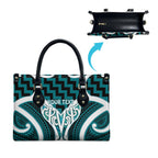 Aotearoa Atua Tangaroa Personalised Leather Bag God Of The Sea Maori Whale Tail Cyan