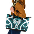 Aotearoa Atua Tangaroa Personalised Leather Tote Bag God Of The Sea Maori Whale Tail Cyan