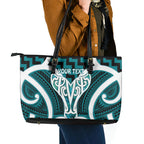 Aotearoa Atua Tangaroa Personalised Leather Tote Bag God Of The Sea Maori Whale Tail Cyan