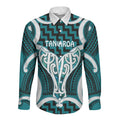 Aotearoa Atua Tangaroa Personalised Long Sleeve Button Shirt God Of The Sea Maori Whale Tail Cyan
