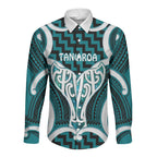 Aotearoa Atua Tangaroa Personalised Long Sleeve Button Shirt God Of The Sea Maori Whale Tail Cyan