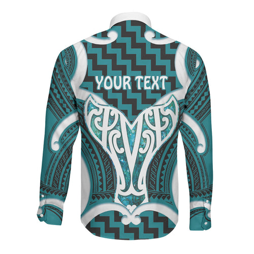 Aotearoa Atua Tangaroa Personalised Long Sleeve Button Shirt God Of The Sea Maori Whale Tail Cyan