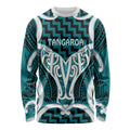 Aotearoa Atua Tangaroa Personalised Long Sleeve Shirt God Of The Sea Maori Whale Tail Cyan