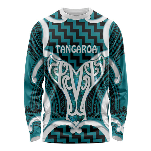 Aotearoa Atua Tangaroa Personalised Long Sleeve Shirt God Of The Sea Maori Whale Tail Cyan