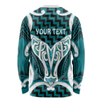 Aotearoa Atua Tangaroa Personalised Long Sleeve Shirt God Of The Sea Maori Whale Tail Cyan