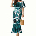 Aotearoa Atua Tangaroa Personalised Mermaid Dress God Of The Sea Maori Whale Tail Cyan