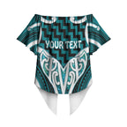 Aotearoa Atua Tangaroa Personalised Off Shoulder Wrap Waist Top God Of The Sea Maori Whale Tail Cyan